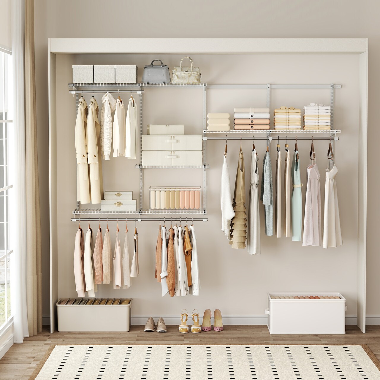 4-8 FT Wall Closet Storage System with Adjustable Shelves and Rods